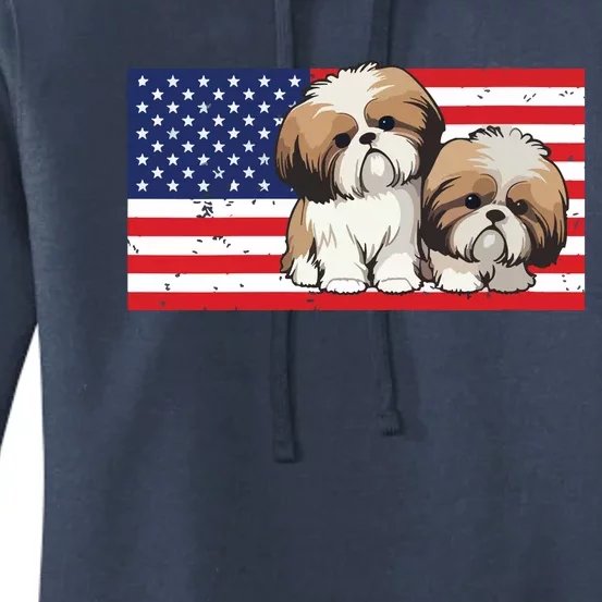 Womens Patriotic Shih Tzu 4th Of July USA American Flag Dog Lover VNeck Women's Pullover Hoodie