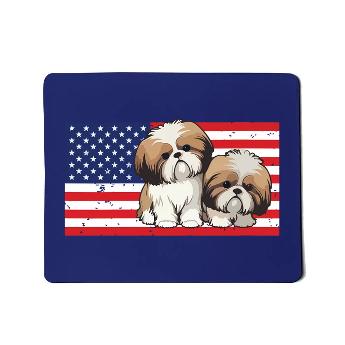 Womens Patriotic Shih Tzu 4th Of July USA American Flag Dog Lover VNeck Mousepad