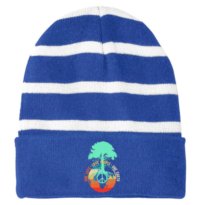 World Peace Tree Gift Love People Earth Day Gift Striped Beanie with Solid Band