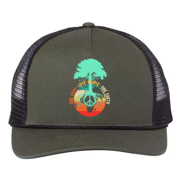 World Peace Tree Gift Love People Earth Day Gift Retro Rope Trucker Hat Cap