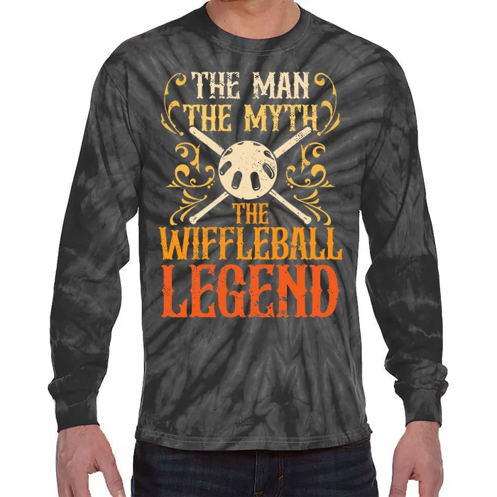 Wiffleball Player The Man The Myth Legend Wiffleball Tie-Dye Long Sleeve Shirt