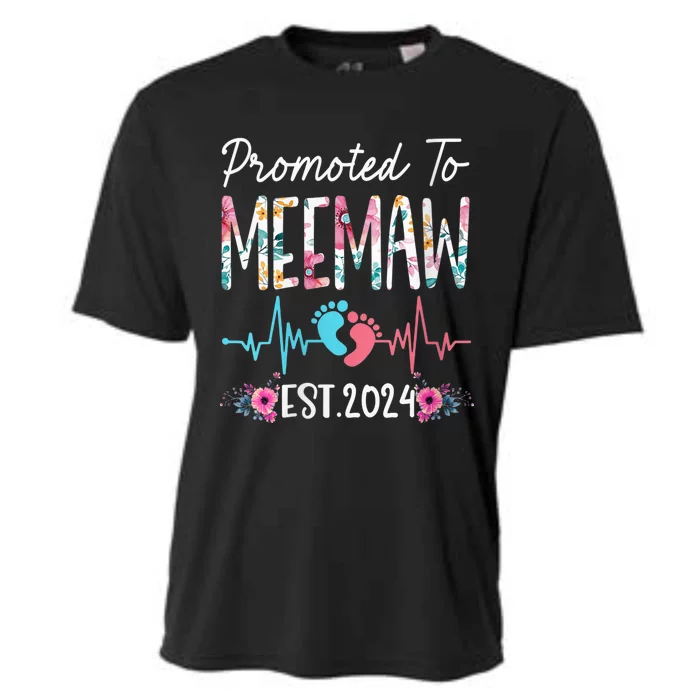 Wo Promoted To MeeMaw Est 2024 Mothers Day First Time Mom Cooling Performance Crew T-Shirt