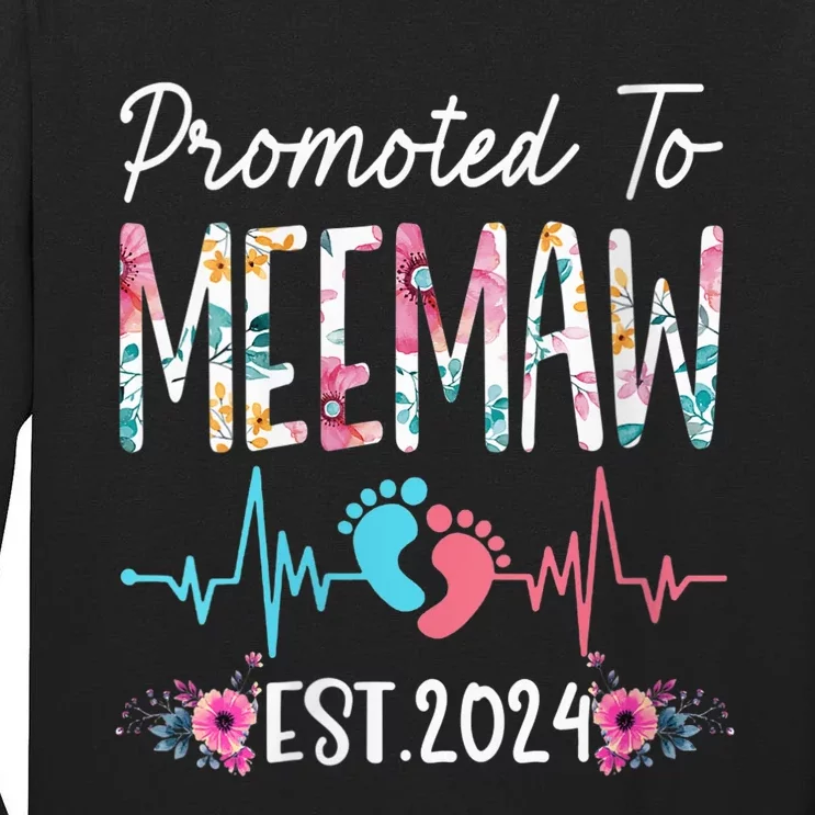 Wo Promoted To MeeMaw Est 2024 Mothers Day First Time Mom Tall Long Sleeve T-Shirt