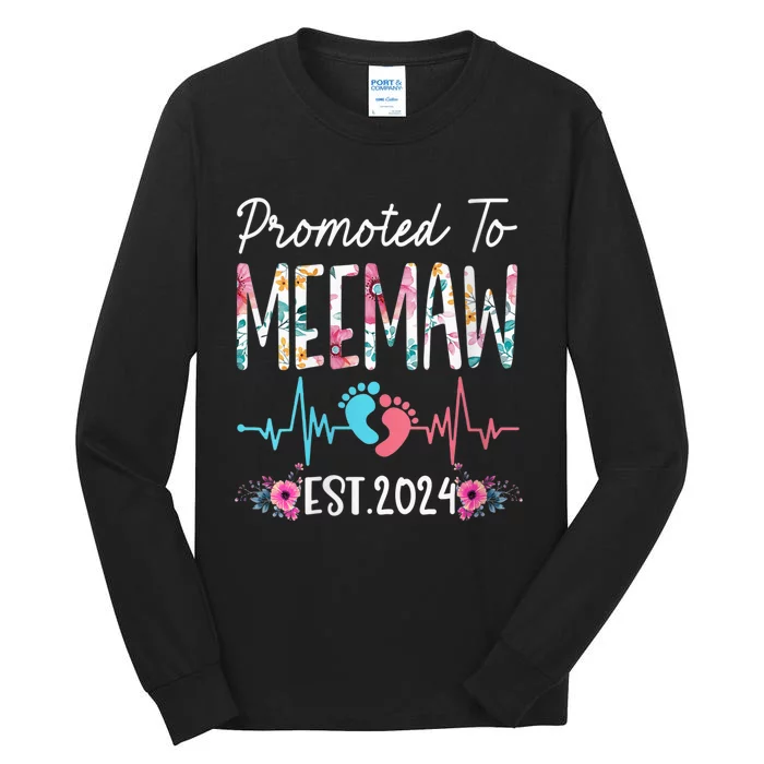 Wo Promoted To MeeMaw Est 2024 Mothers Day First Time Mom Tall Long Sleeve T-Shirt