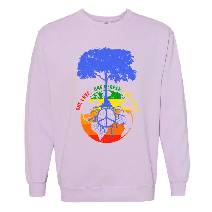 World Peace Tree Earth Day Love Hippie Environt Gift Garment-Dyed Sweatshirt