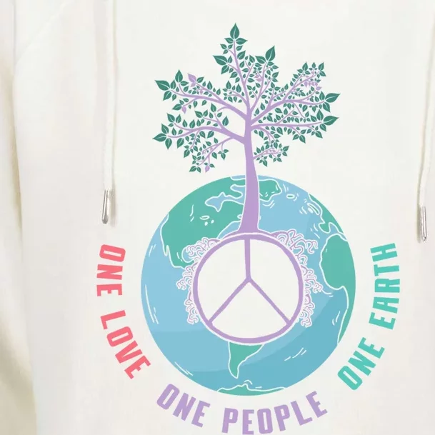 World Peace Tree Love People Earth Day 60s 70s Hippie Retro Great Gift Womens Funnel Neck Pullover Hood