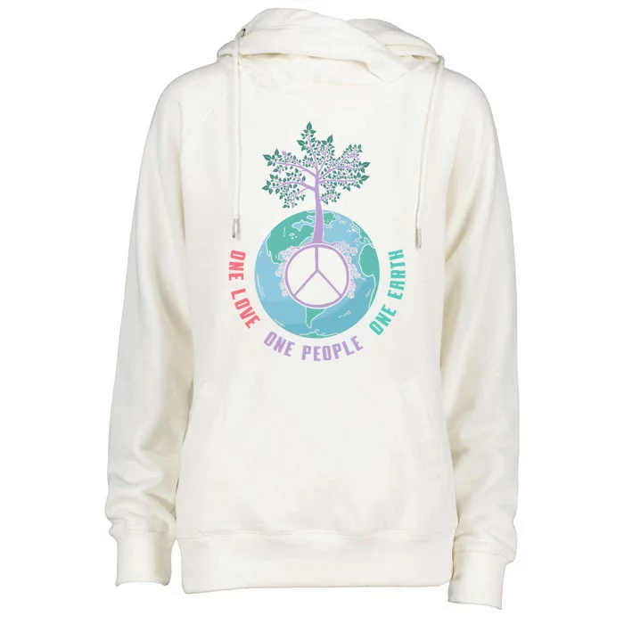 World Peace Tree Love People Earth Day 60s 70s Hippie Retro Great Gift Womens Funnel Neck Pullover Hood