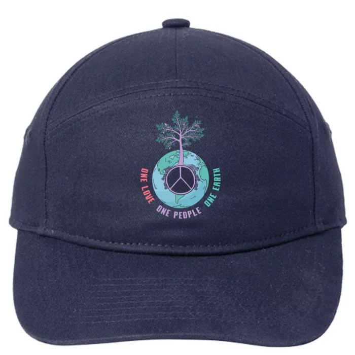 World Peace Tree Love People Earth Day 60s 70s Hippie Retro Great Gift 7-Panel Snapback Hat