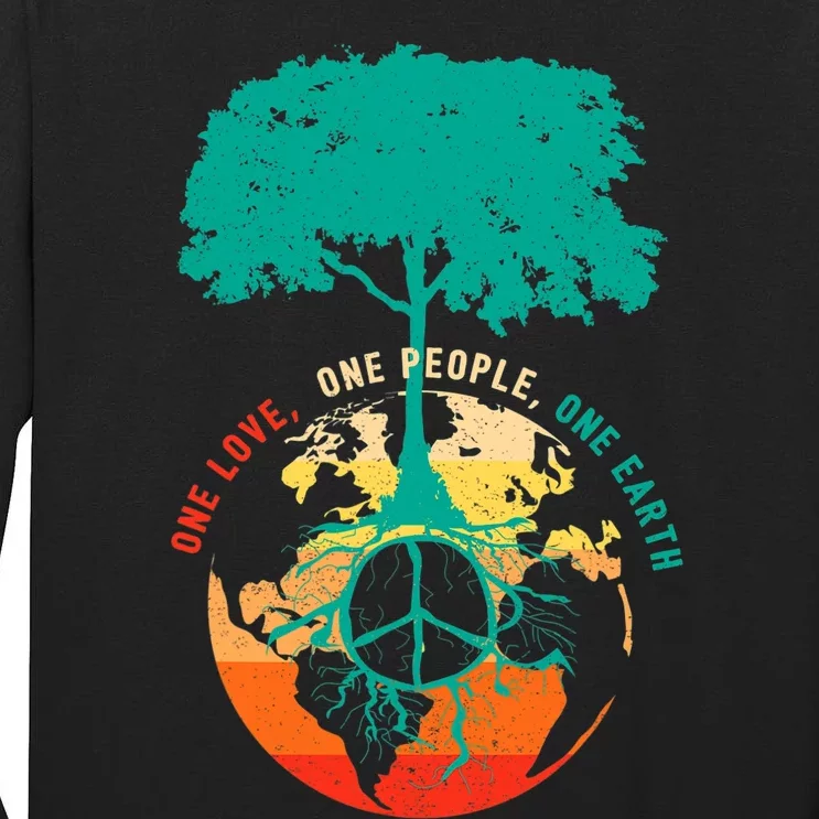 World Peace Tree Love People Earth Day 60s 70s Hippie Retro Tall Long Sleeve T-Shirt