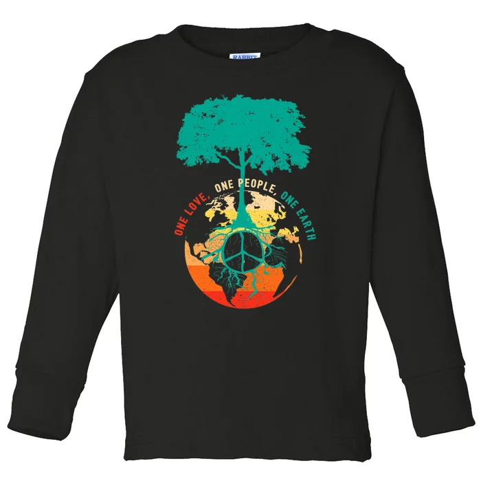 World Peace Tree Love People Earth Day 60s 70s Hippie Retro Toddler Long Sleeve Shirt