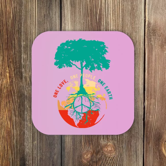 World Peace Tree Love People Earth Day 60s 70s Hippie Retro Coaster