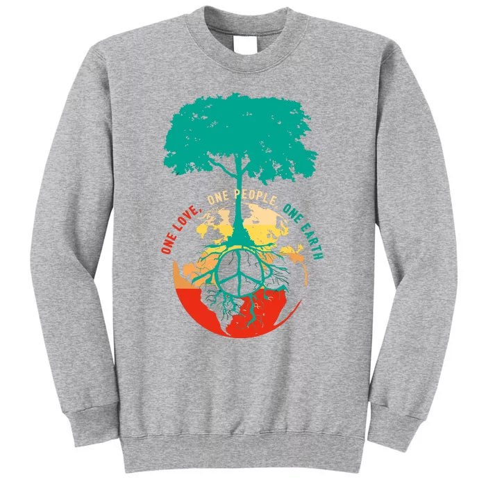 World Peace Tree Love People Earth Day 60s 70s Hippie Retro Tall Sweatshirt