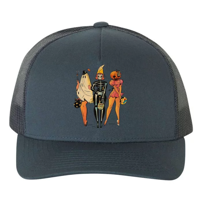 Witch Pin Up Retro Vintage Pumpkin Yupoong Adult 5-Panel Trucker Hat