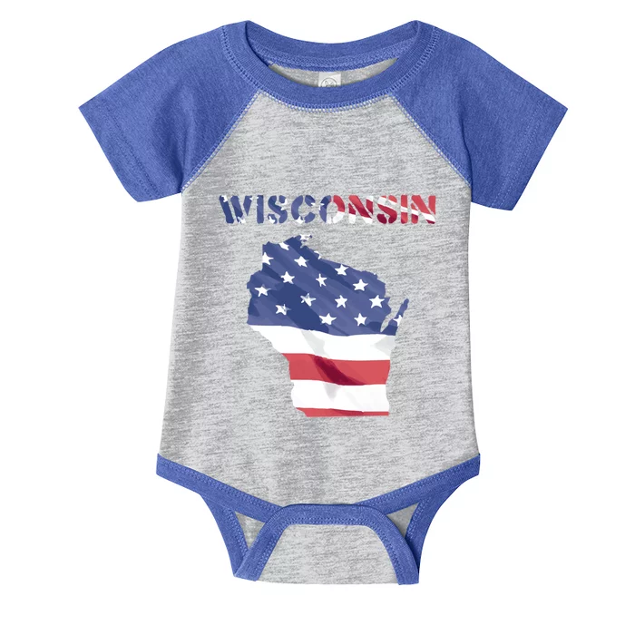 Wisconsin Proud United States America Patriot Flag Us Pride Funny Gift Infant Baby Jersey Bodysuit