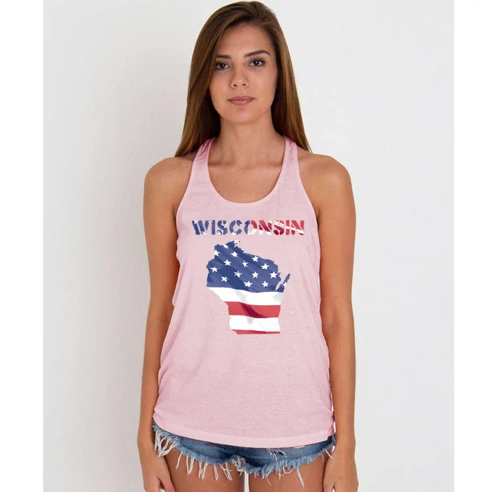 Wisconsin Proud United States America Patriot Flag Us Pride Funny Gift Women's Knotted Racerback Tank