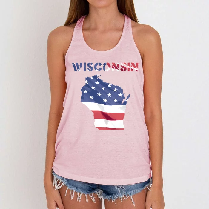 Wisconsin Proud United States America Patriot Flag Us Pride Funny Gift Women's Knotted Racerback Tank