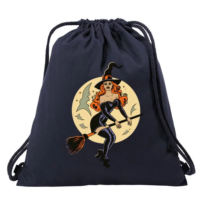 Witch Pin Up Retro Vintage Pumpkin Drawstring Bag