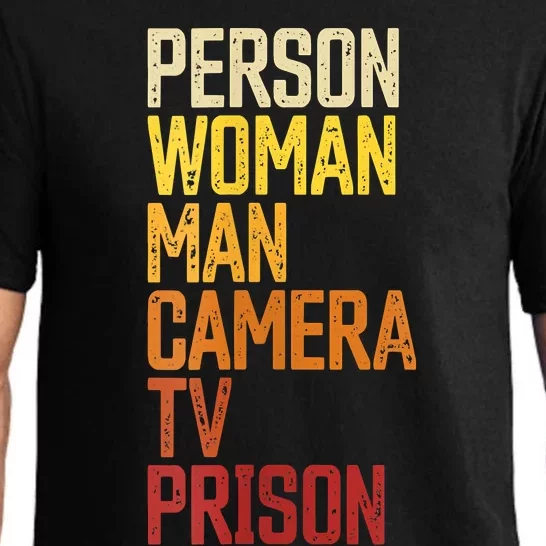 Womens Person Woman Man Camera TV Prison Haha Funny Anit Trump Pajama Set