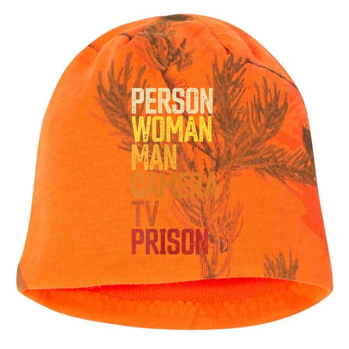 Womens Person Woman Man Camera TV Prison Haha Funny Anit Trump Kati - Camo Knit Beanie