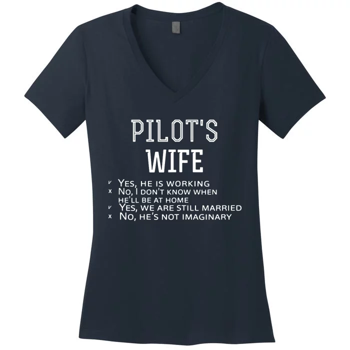 Womens Pilots Wife Checklist Funny Husband Working Tee Women's V-Neck T-Shirt