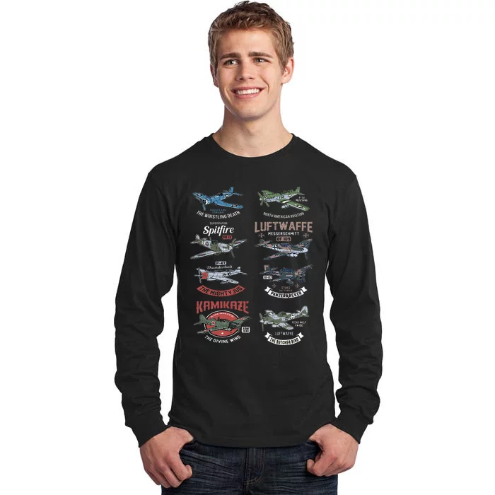 Ww2 Planes Warbirds Warplanes F4u Corsair P 47 Thunderbolt Tall Long Sleeve T-Shirt