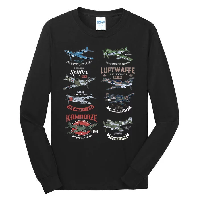 Ww2 Planes Warbirds Warplanes F4u Corsair P 47 Thunderbolt Tall Long Sleeve T-Shirt