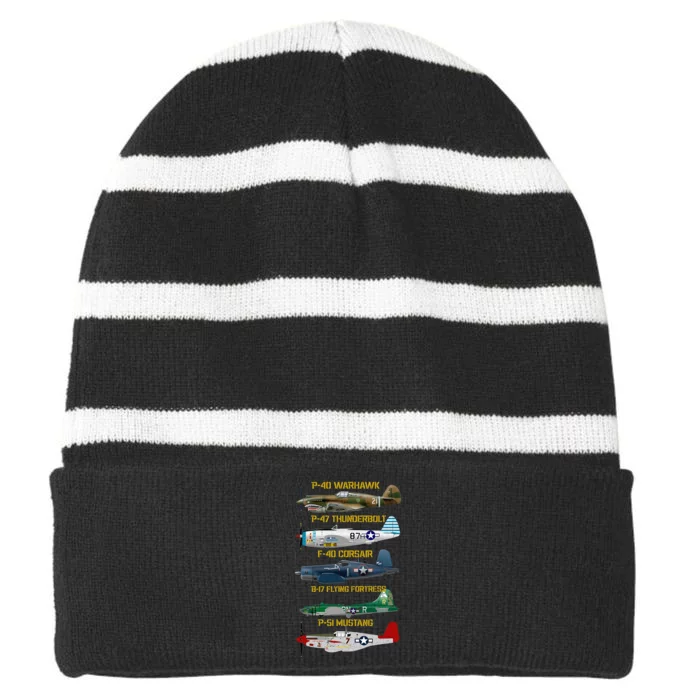 Ww2 Planes Warbirds Warplanes Striped Beanie with Solid Band