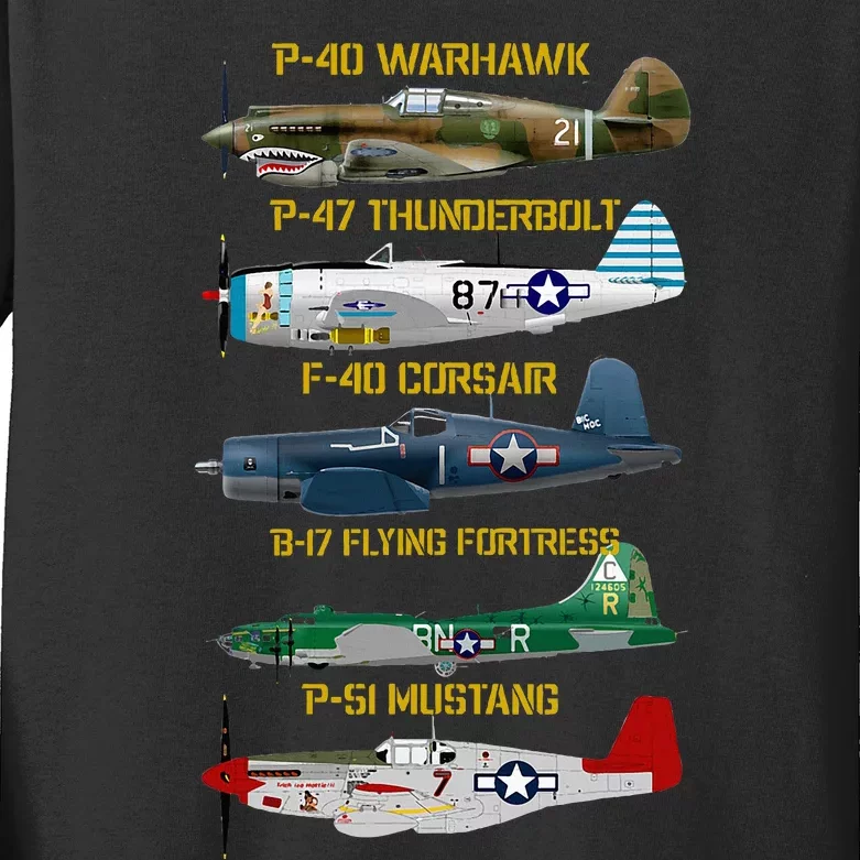 Ww2 Planes Warbirds Warplanes Kids Long Sleeve Shirt