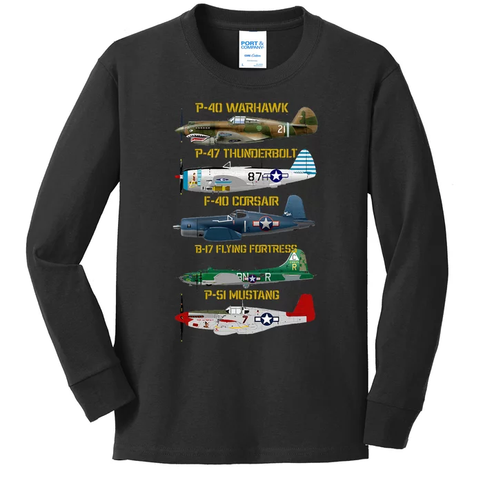 Ww2 Planes Warbirds Warplanes Kids Long Sleeve Shirt