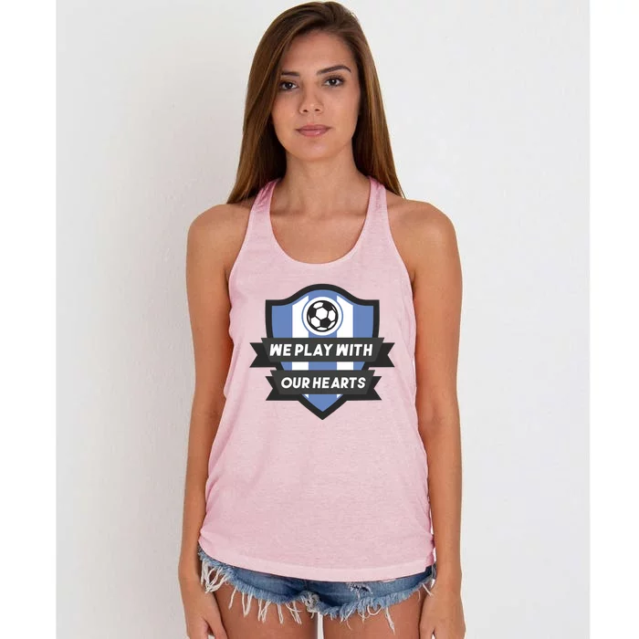 We Play With Our Hearts Soccer Player Women's Knotted Racerback Tank