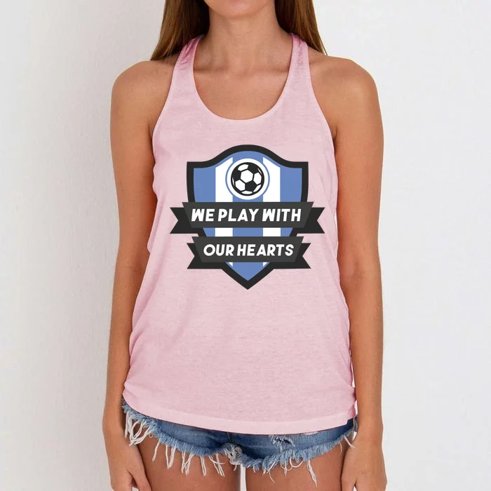 We Play With Our Hearts Soccer Player Women's Knotted Racerback Tank