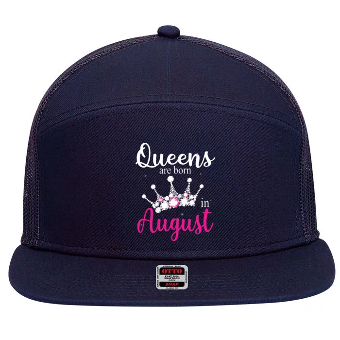 Womens Queens Are Born In August Pink Crown Birthday Gifts 7 Panel Mesh Trucker Snapback Hat