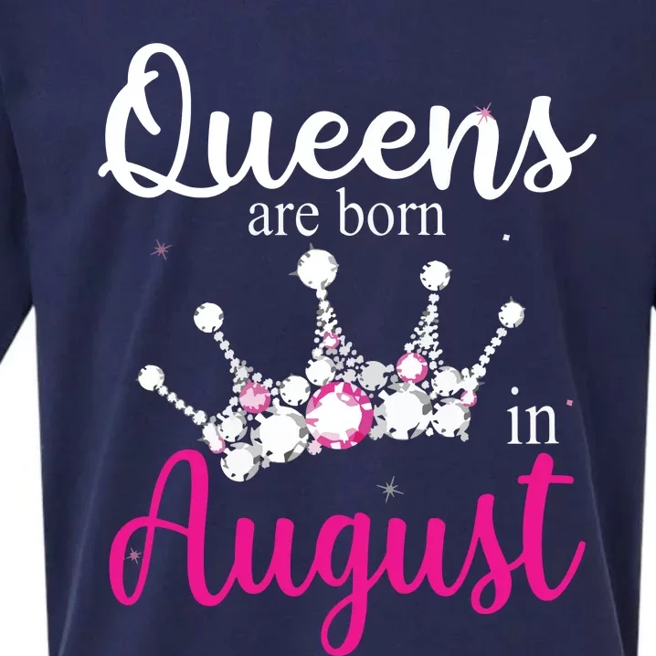 Womens Queens Are Born In August Pink Crown Birthday Gifts Sueded Cloud Jersey T-Shirt