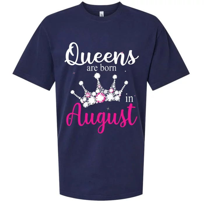 Womens Queens Are Born In August Pink Crown Birthday Gifts Sueded Cloud Jersey T-Shirt