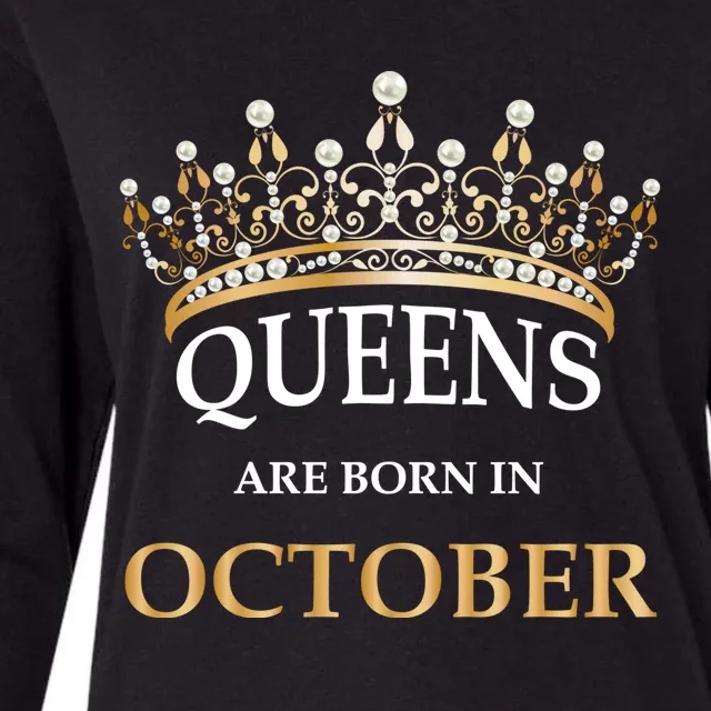 Wo's Queens Are Born In October Birthday Gift Womens Cotton Relaxed Long Sleeve T-Shirt