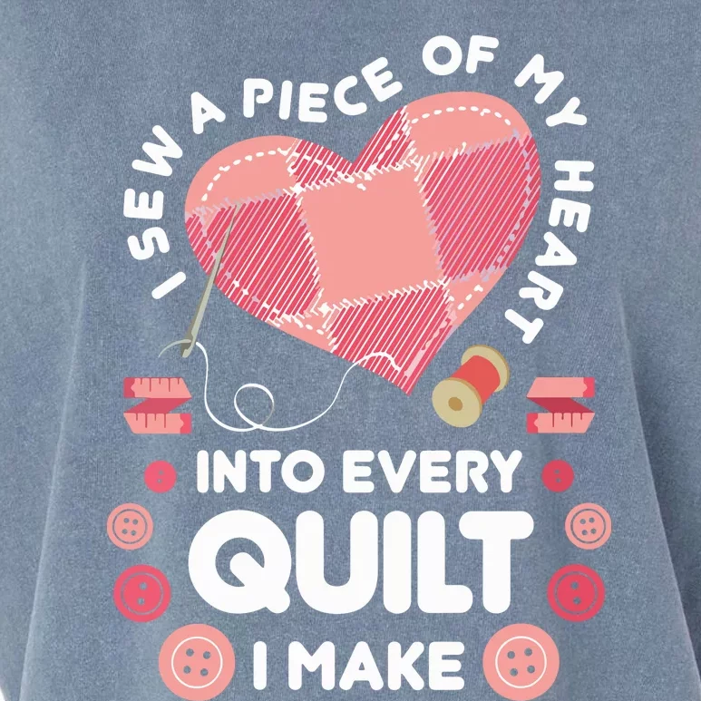 Womens Quilting Heart Sewing Machine Funny Sew Sewer Quilter VNeck Garment-Dyed Women's Muscle Tee