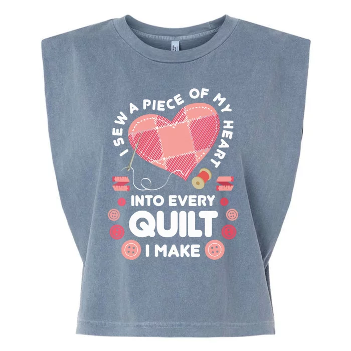 Womens Quilting Heart Sewing Machine Funny Sew Sewer Quilter VNeck Garment-Dyed Women's Muscle Tee