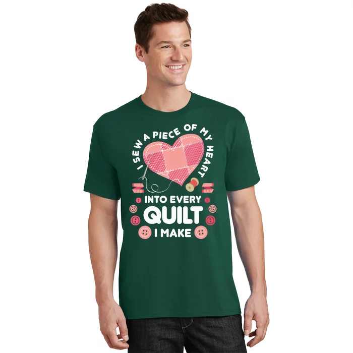 Womens Quilting Heart Sewing Machine Funny Sew Sewer Quilter VNeck T-Shirt