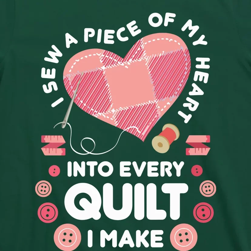 Womens Quilting Heart Sewing Machine Funny Sew Sewer Quilter VNeck T-Shirt