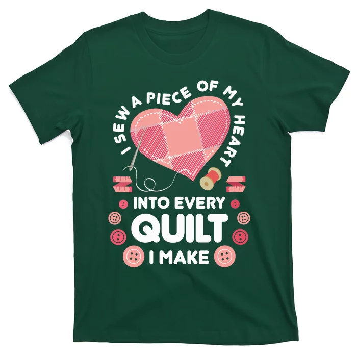 Womens Quilting Heart Sewing Machine Funny Sew Sewer Quilter VNeck T-Shirt