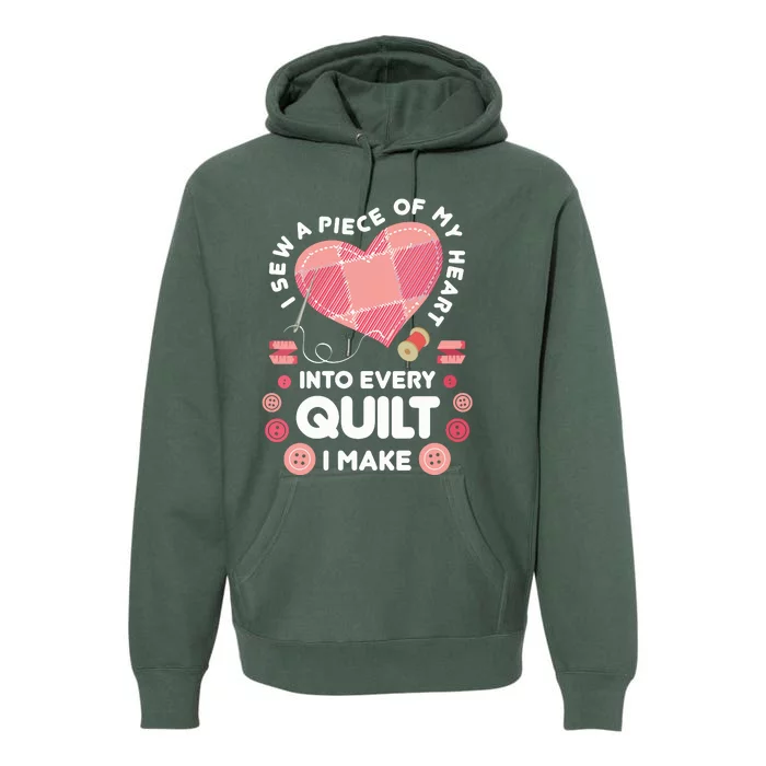 Womens Quilting Heart Sewing Machine Funny Sew Sewer Quilter VNeck Premium Hoodie