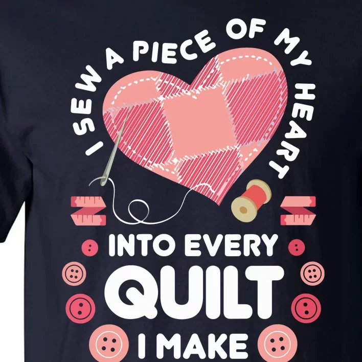 Womens Quilting Heart Sewing Machine Funny Sew Sewer Quilter VNeck Tall T-Shirt