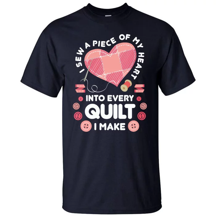 Womens Quilting Heart Sewing Machine Funny Sew Sewer Quilter VNeck Tall T-Shirt