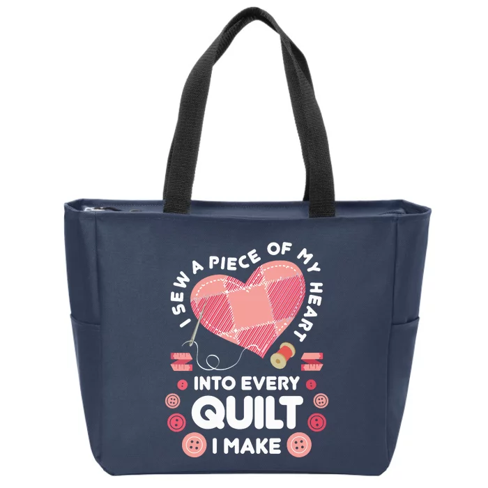 Womens Quilting Heart Sewing Machine Funny Sew Sewer Quilter VNeck Zip Tote Bag