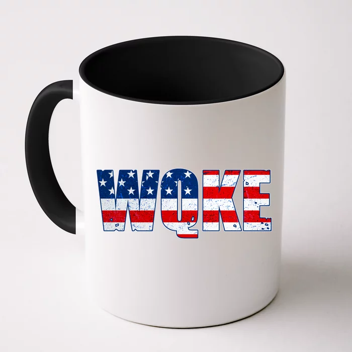 WQKE Woke QAnon American Flag Front & Back Coffee Mug