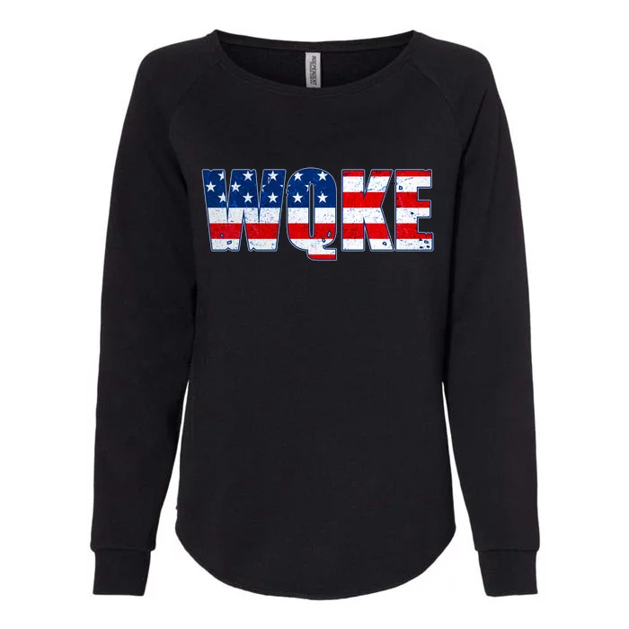 WQKE Woke QAnon American Flag Womens California Wash Sweatshirt