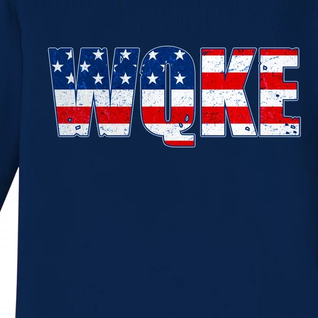 WQKE Woke QAnon American Flag Baby Long Sleeve Bodysuit