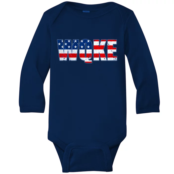 WQKE Woke QAnon American Flag Baby Long Sleeve Bodysuit