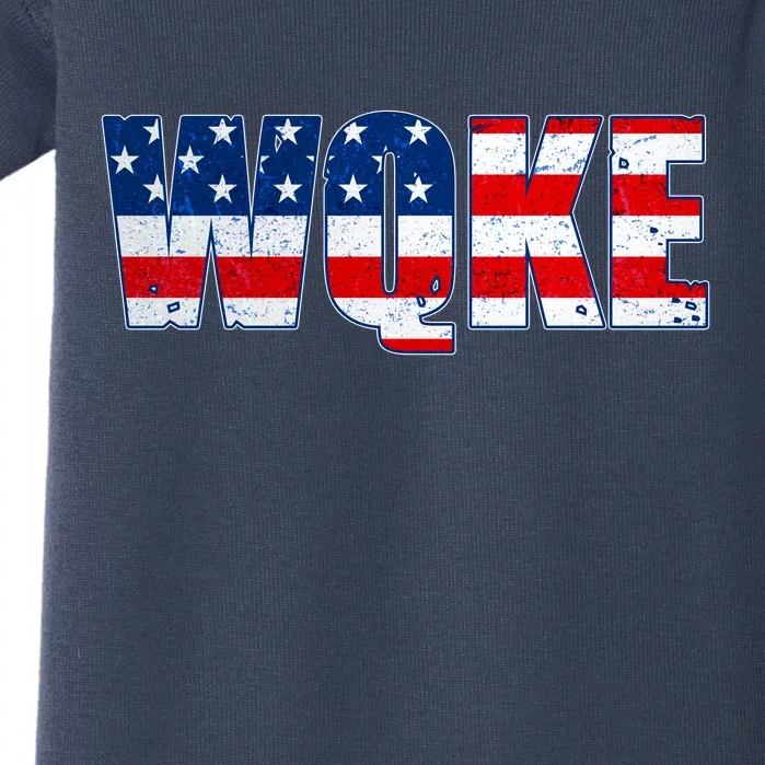 WQKE Woke QAnon American Flag Baby Bodysuit