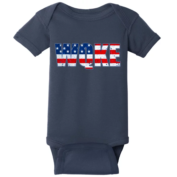 WQKE Woke QAnon American Flag Baby Bodysuit